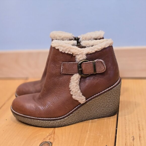 Sam Edelman Boots Womens 7 Brown Leather Ankle Bootie Wedge Heel - Picture 4 of 14